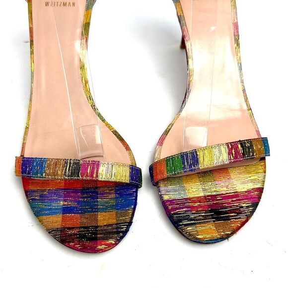 STUART WEITZMAN Metallic Rainbow Plaid Leather Ankle Strap Nunaked Sandals 9,5 - Picture 6 of 15